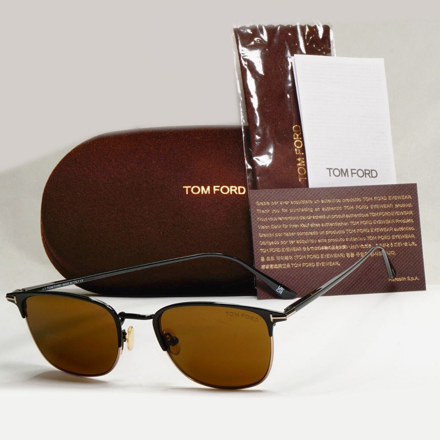 Tom Ford Sunglasses Liv Black Gold Brown Metal Square FT0851 TF 851 01J 52mm