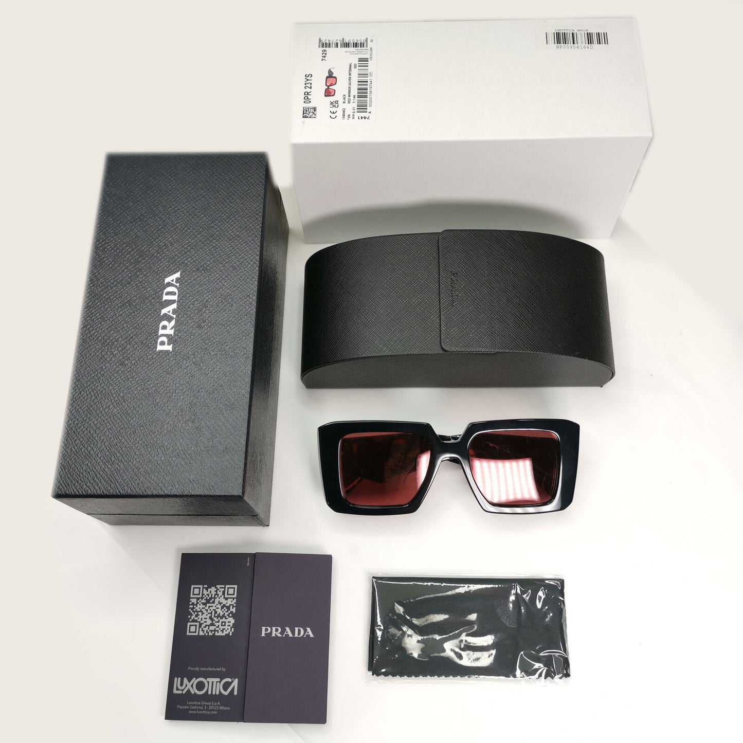 Prada Sunglasses Black Red Mirror Marble Square Triangle PR23YS SPR 23Y 1AB-06Q