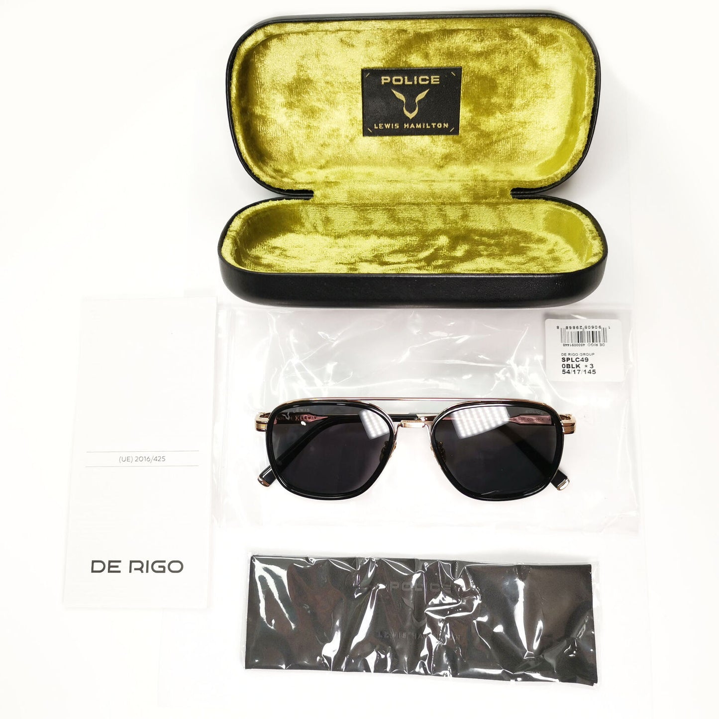 Police Lewis Hamilton F1 Sunglasses Black Gold Square Pilot SPL C49 COL 0BLK