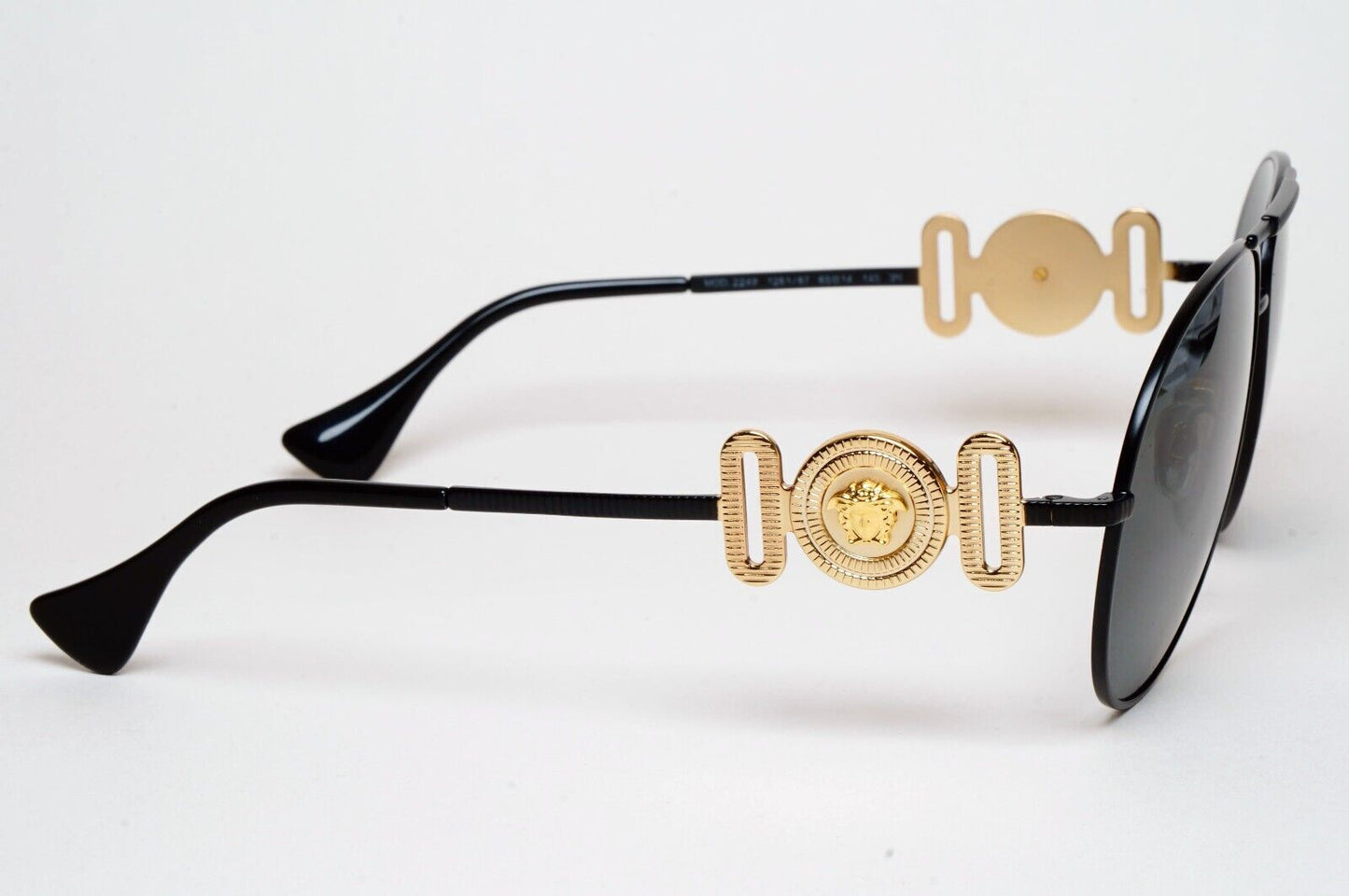 Versace Sunglasses Black Matte Gold Medusa Pilot MOD VE 2249 1261/87 65mm