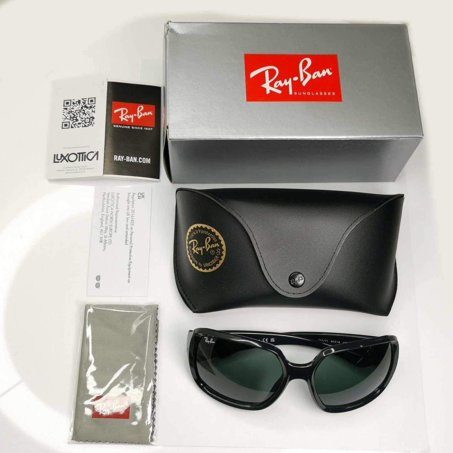 Ray-Ban Sunglasses Square Oversized Black Dark Green Powderhorn RB 4347 601/71