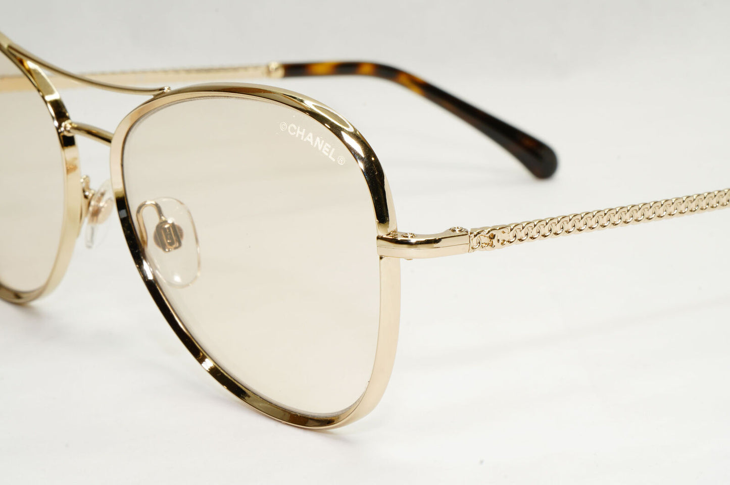 Chanel Sunglasses Gold Brown Square Metal Chain 2181-S c.395 56mm Cat 1