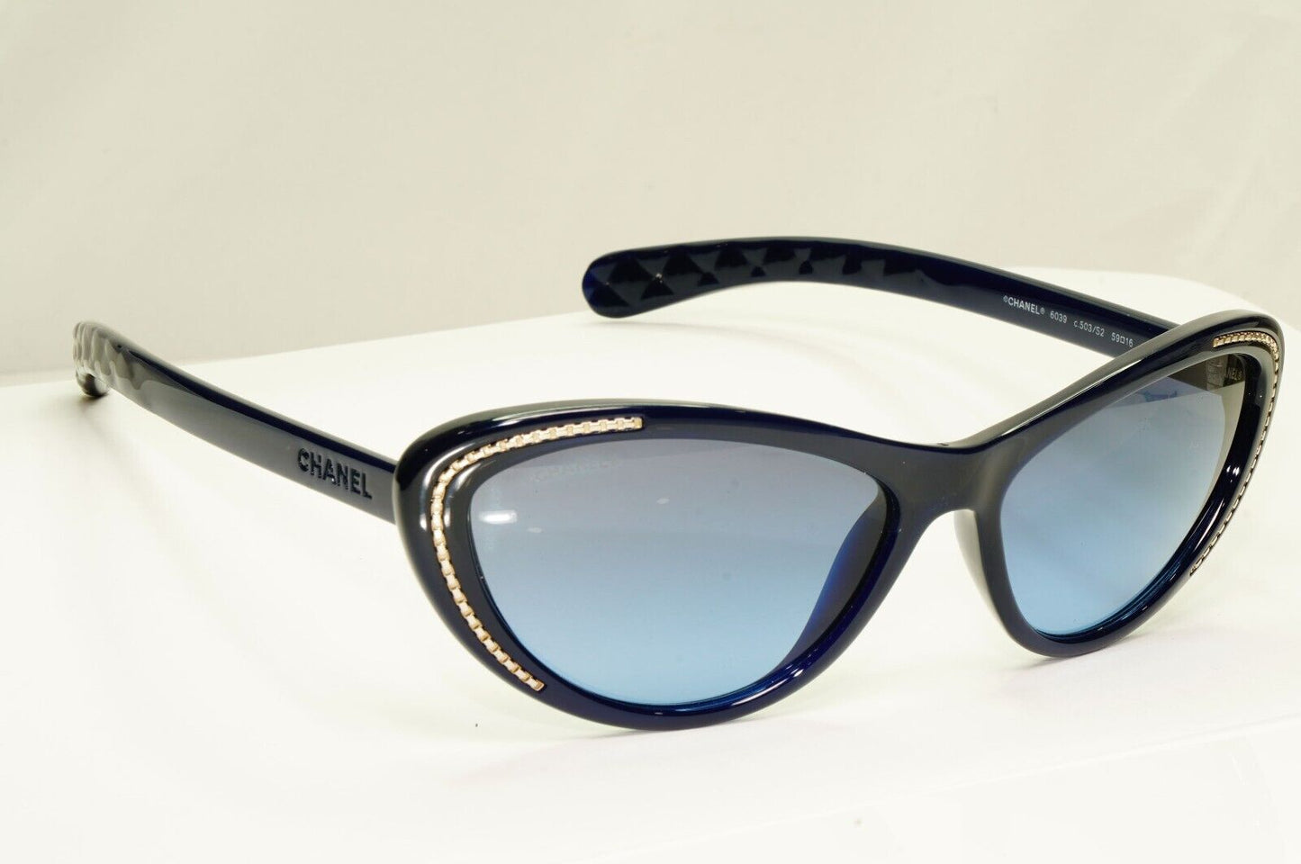 Chanel Navy Blue Sunglasses Gradient Gold Womens Fashion CH 6039 c.503/S2