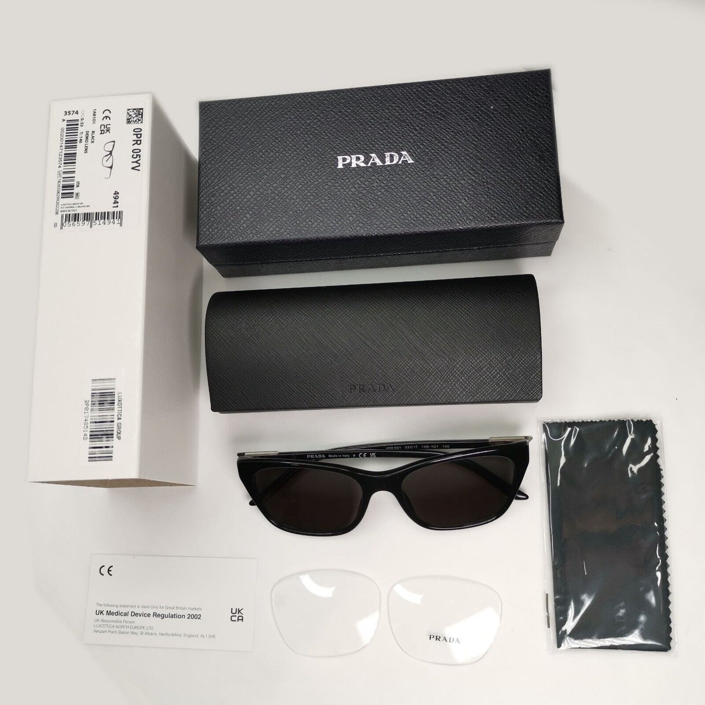 Prada Sunglasses Black Square Glossy Fashion PR05YV VPR 05Y 1AB-1O1 53mm