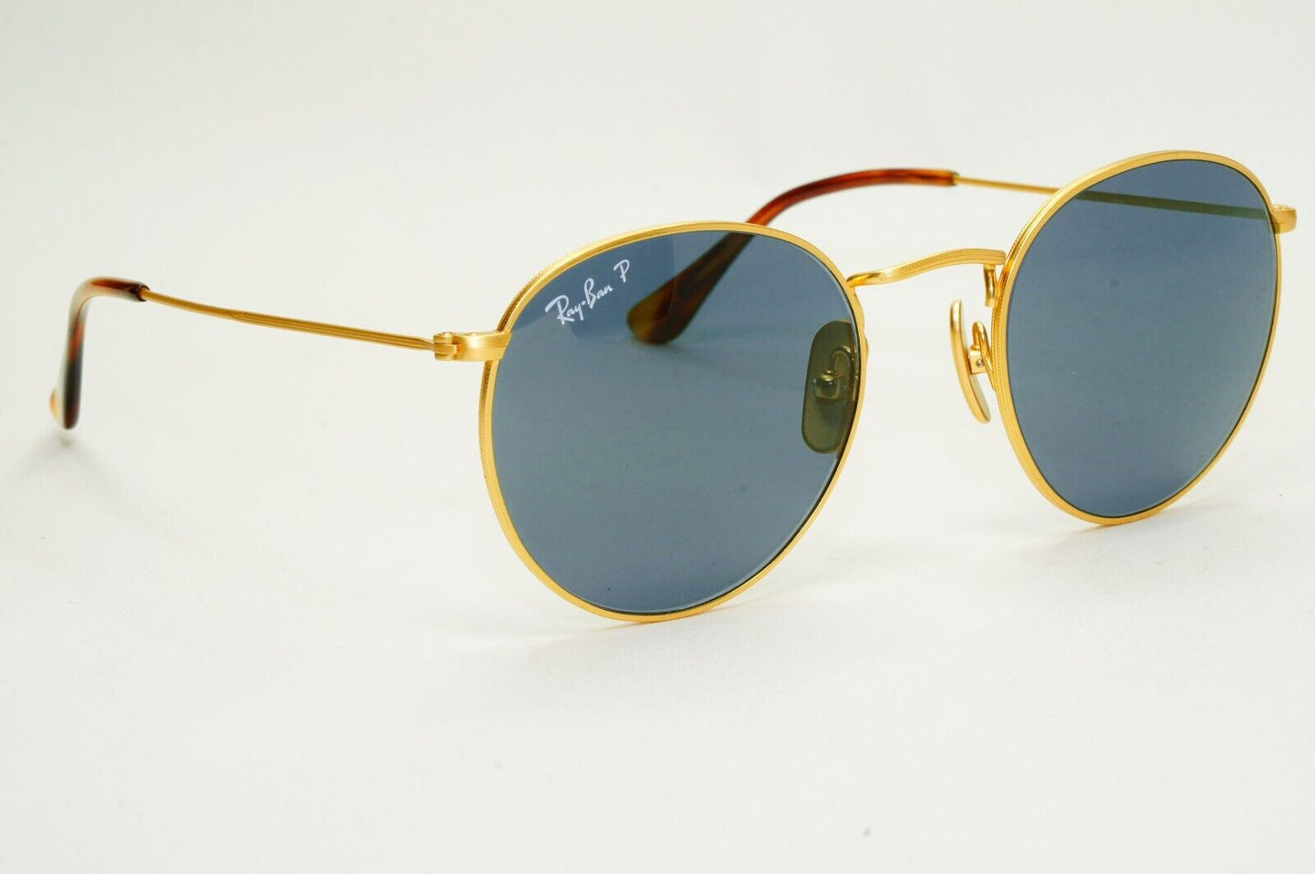 Ray-Ban Sunglasses Round Titanium Polarized Gold Blue RB 8247 9217/T0 50mm