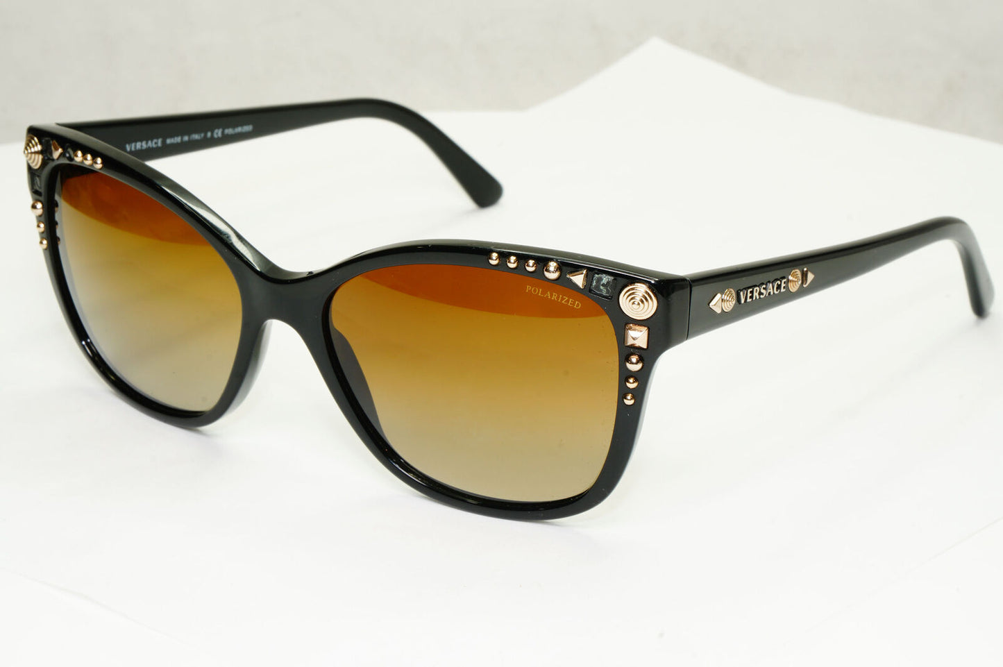 Versace 2013 Sunglasses Polarized Black Brown Gold Studs MOD 4270 GB1/T5 180323