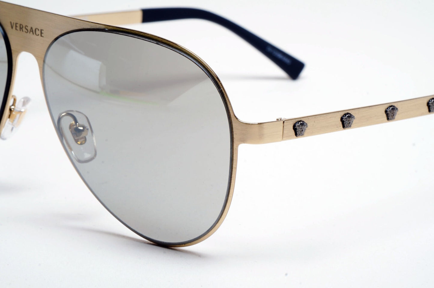 Versace Sunglasses Gold Medusa Pilot Silver Mirror Metal MOD VE 2189 1339/6G