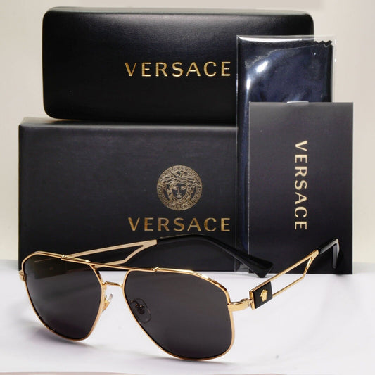 Versace Sunglasses Navigator Black Gold Pilot Metal Medusa MOD VE 1287 1002 59mm