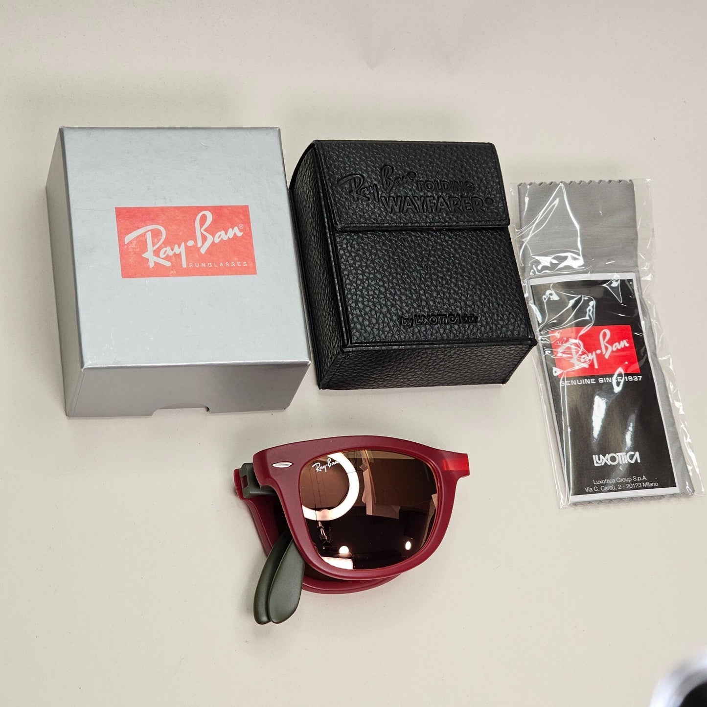 Ray-Ban Sunglasses Folding Wayfarer Red Green Gold Mirror RB 4105 6050/Z2 50mm