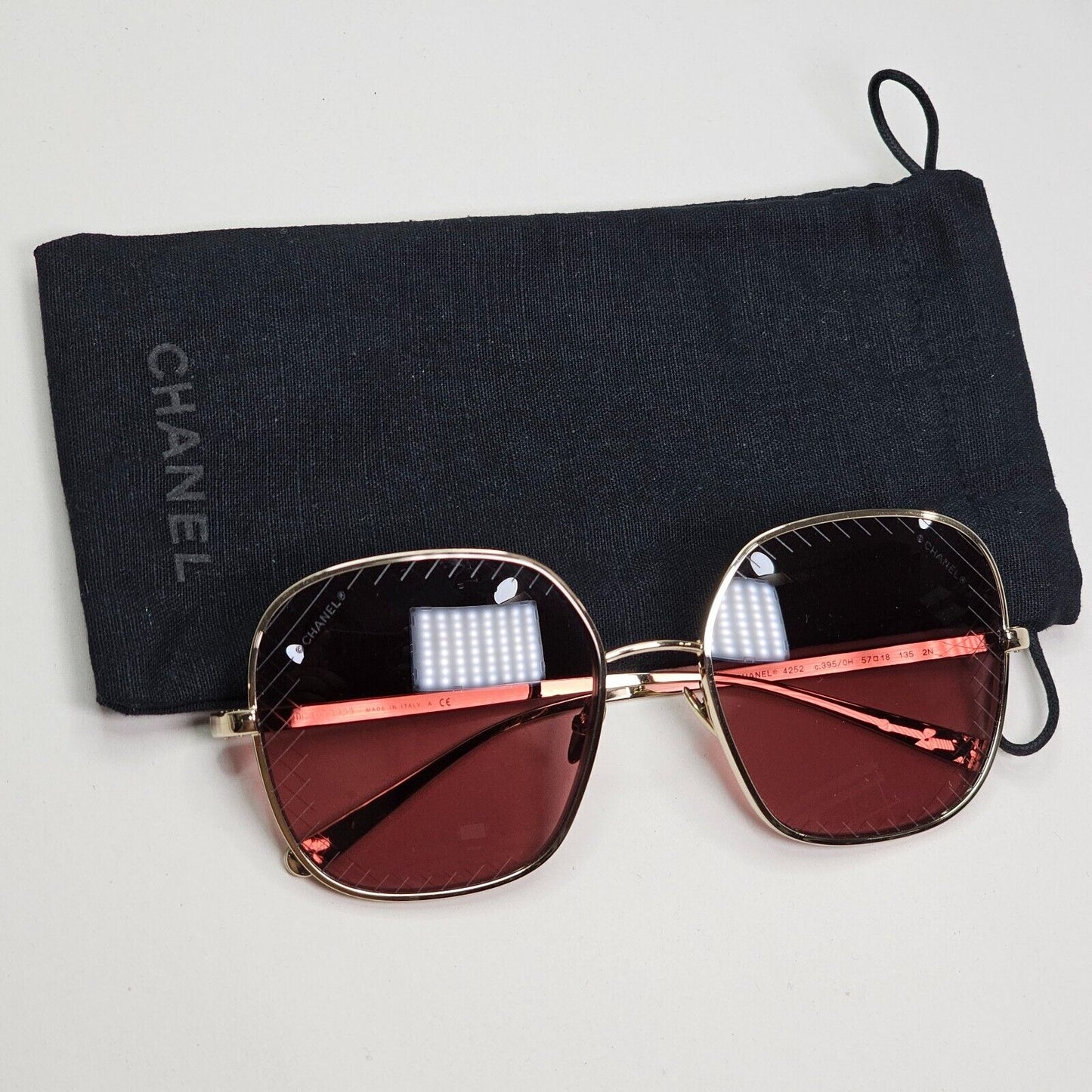 Chanel Sunglasses Gold Red Square Metal Large 4252 c.395/0H 57mm