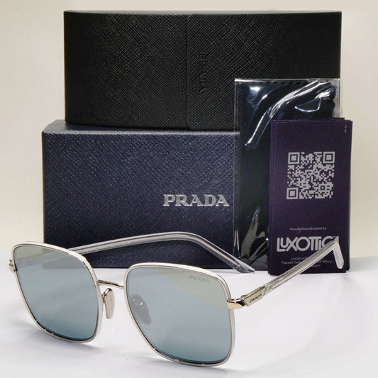 Prada Sunglasses Silver Mirror Large Square Oversized PR55YS SPR 55Y 1BC-02R