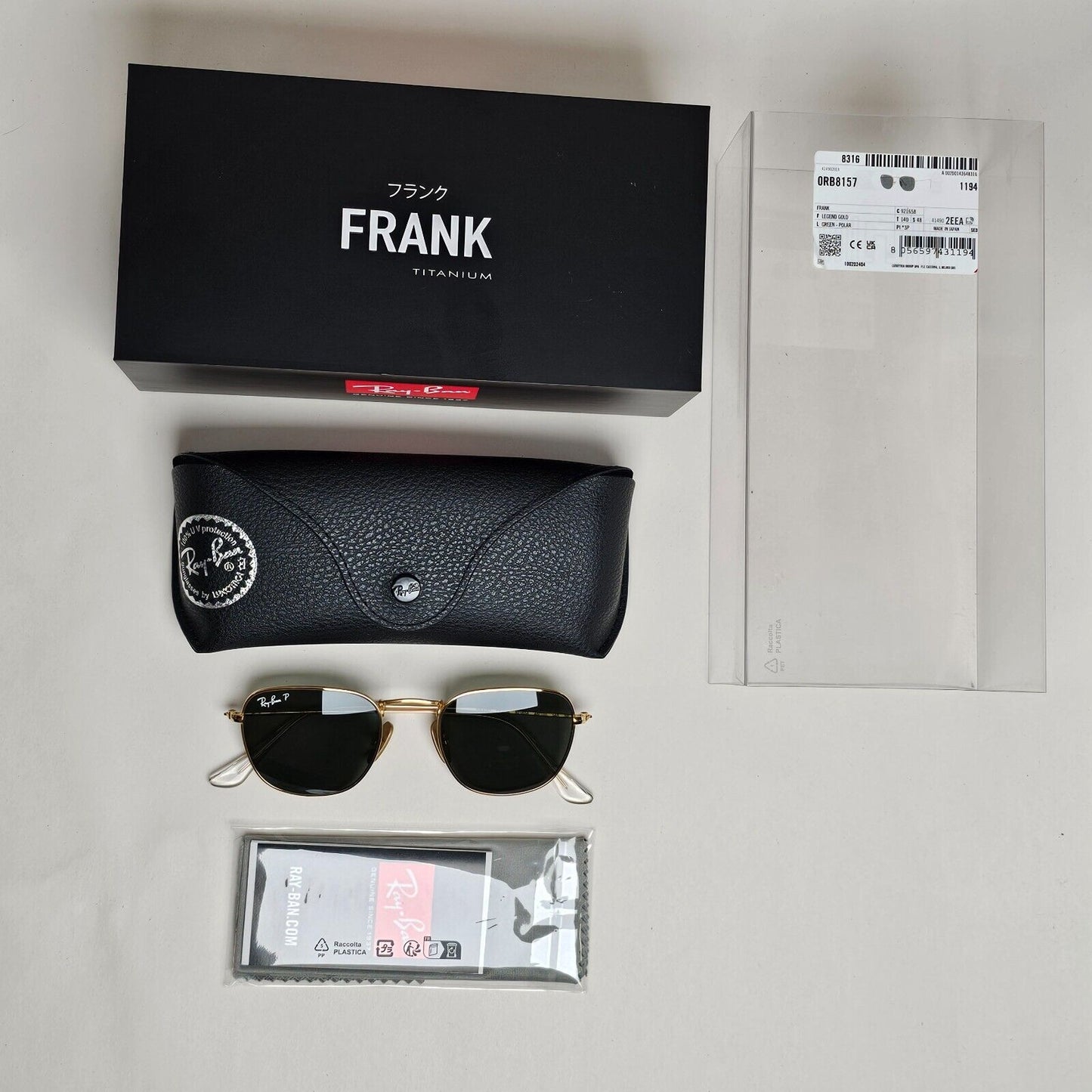 Ray-Ban Sunglasses Frank Titanium Polarized Gold Green RB 8157 9216/58 48mm