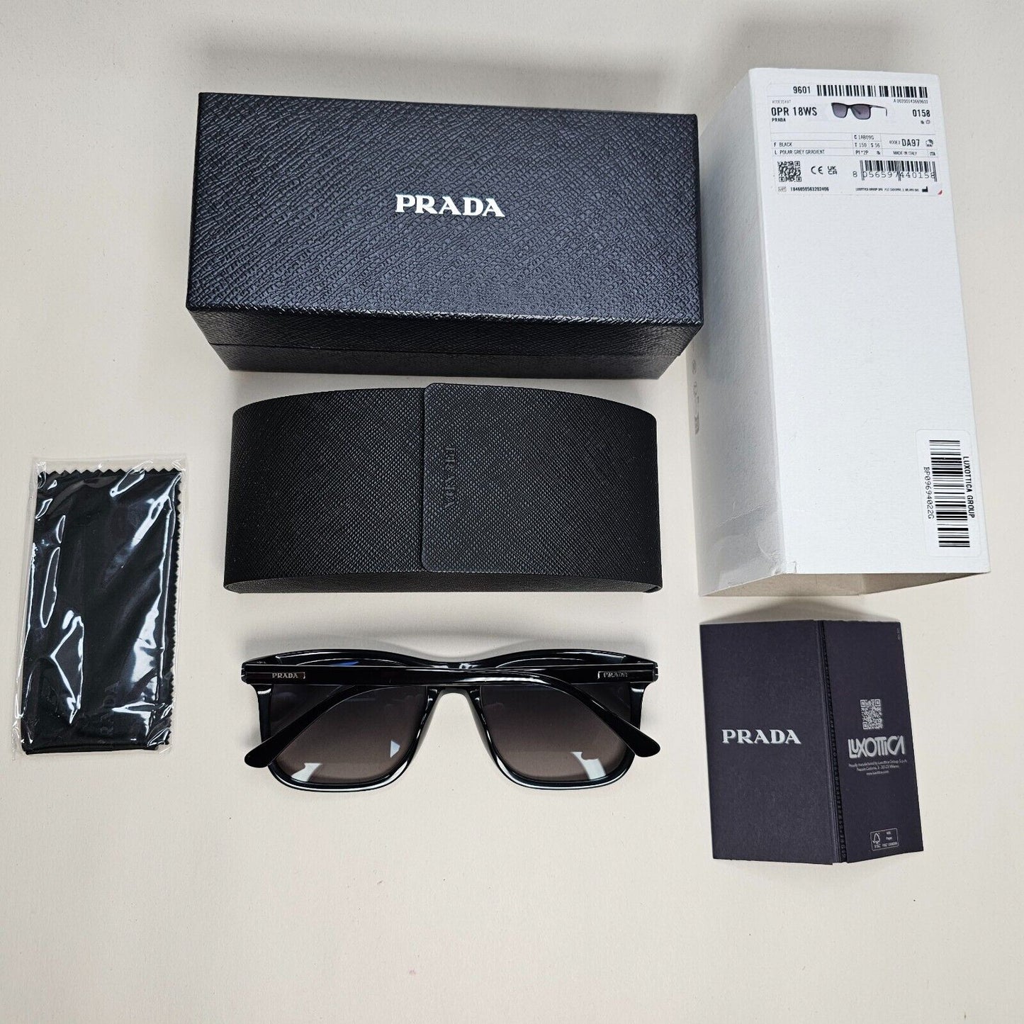 Prada Sunglasses Black Grey Polarized Glass Lens Square PR18WS SPR 18W 1AB-09G