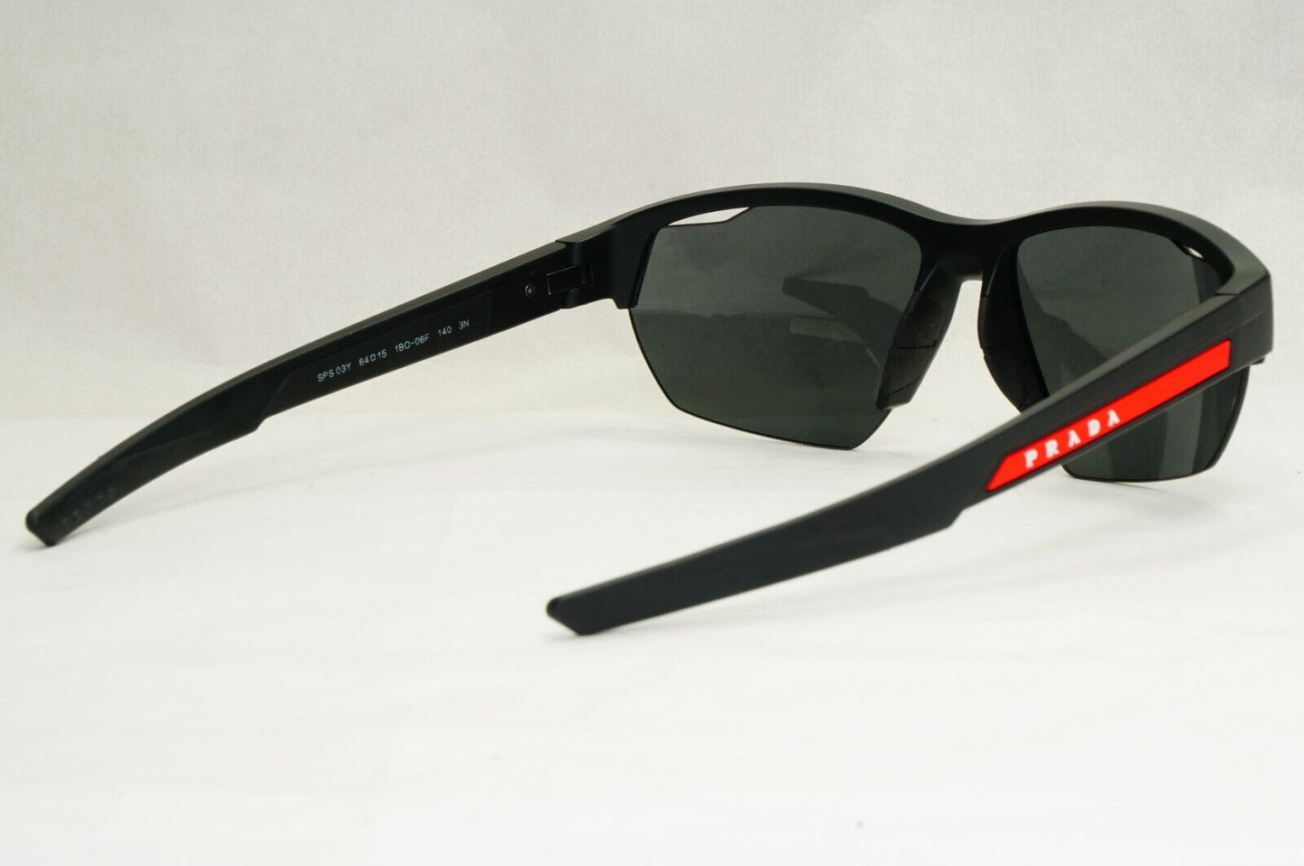 Prada Sunglasses Black Matte Wrap Grey Lens Vents PS03YS SPS 03Y 1BO-06F 64mm