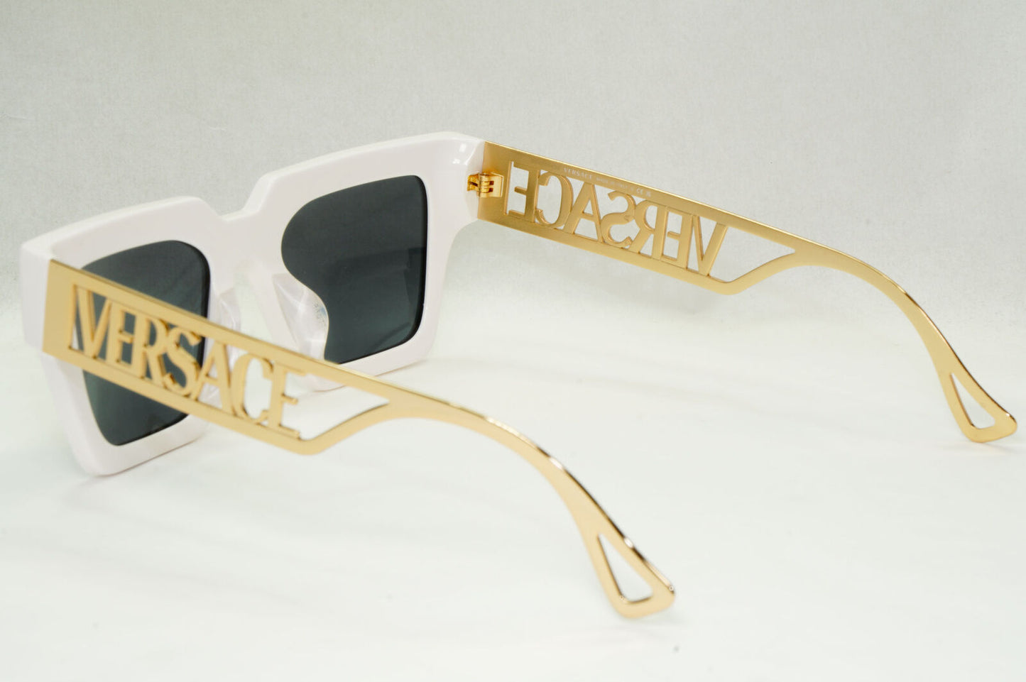 Versace Sunglasses White Gold Letters Big Logo Square MOD VE 4431-F 401/87 50mm