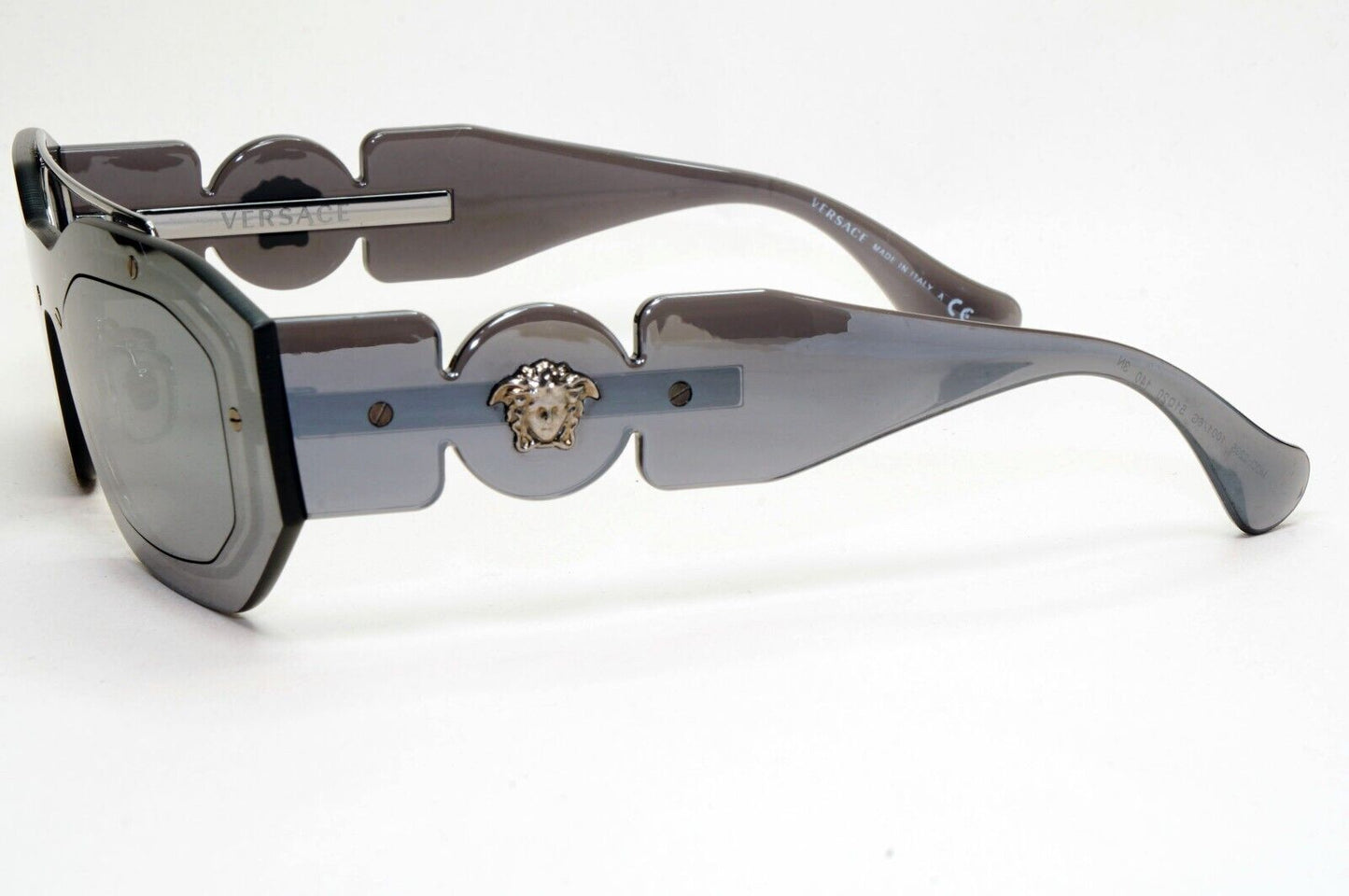 Versace Sunglasses Grey Transparent Mirror Gunmetal Medusa MOD VE 2235 1001/6G