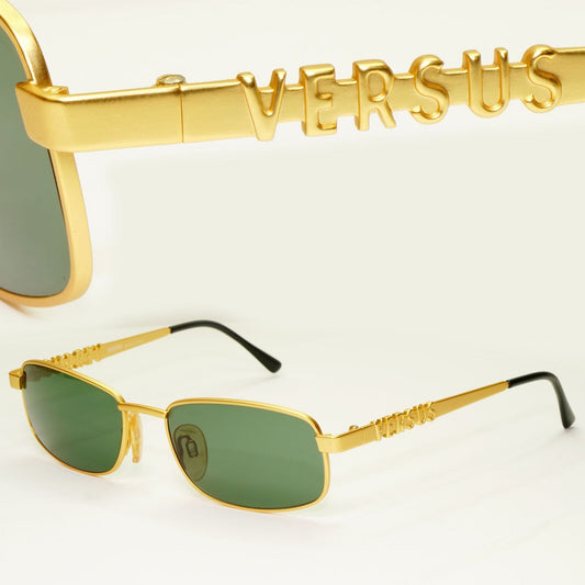 Versus 1995 Vintage Gold Green Metal Sunglasses Gianni Versace MOD R27 COL 13M