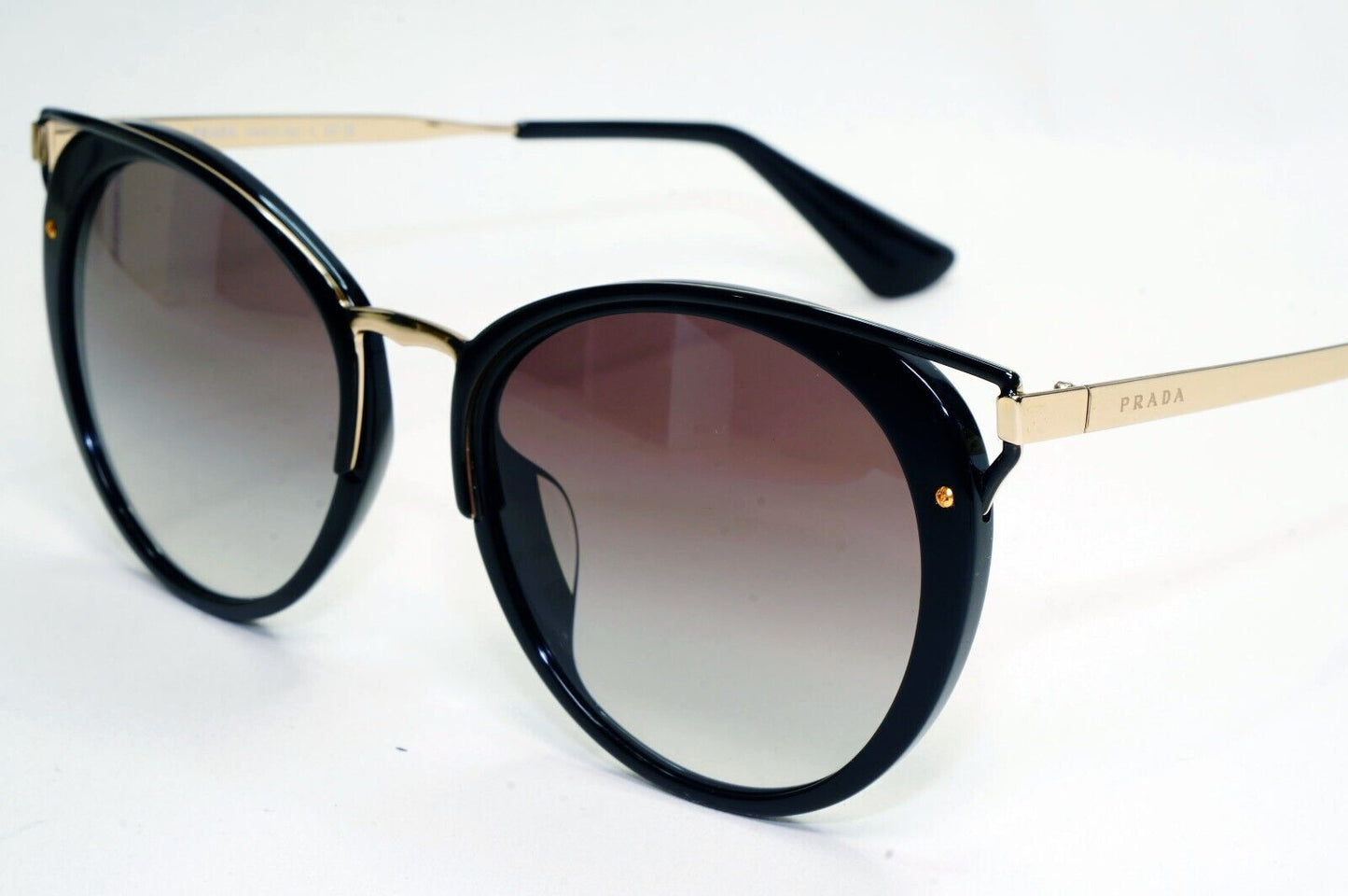 Prada Sunglasses Black Gold Grey Gradient Round PR66TS SPR 66T 1AB-0A7 210924