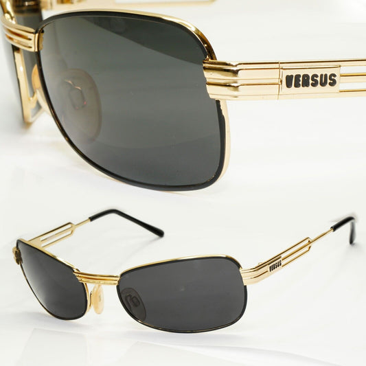 Versus 1996 by Gianni Versace Vintage Gold Black Sunglasses MOD F33 COL 09M