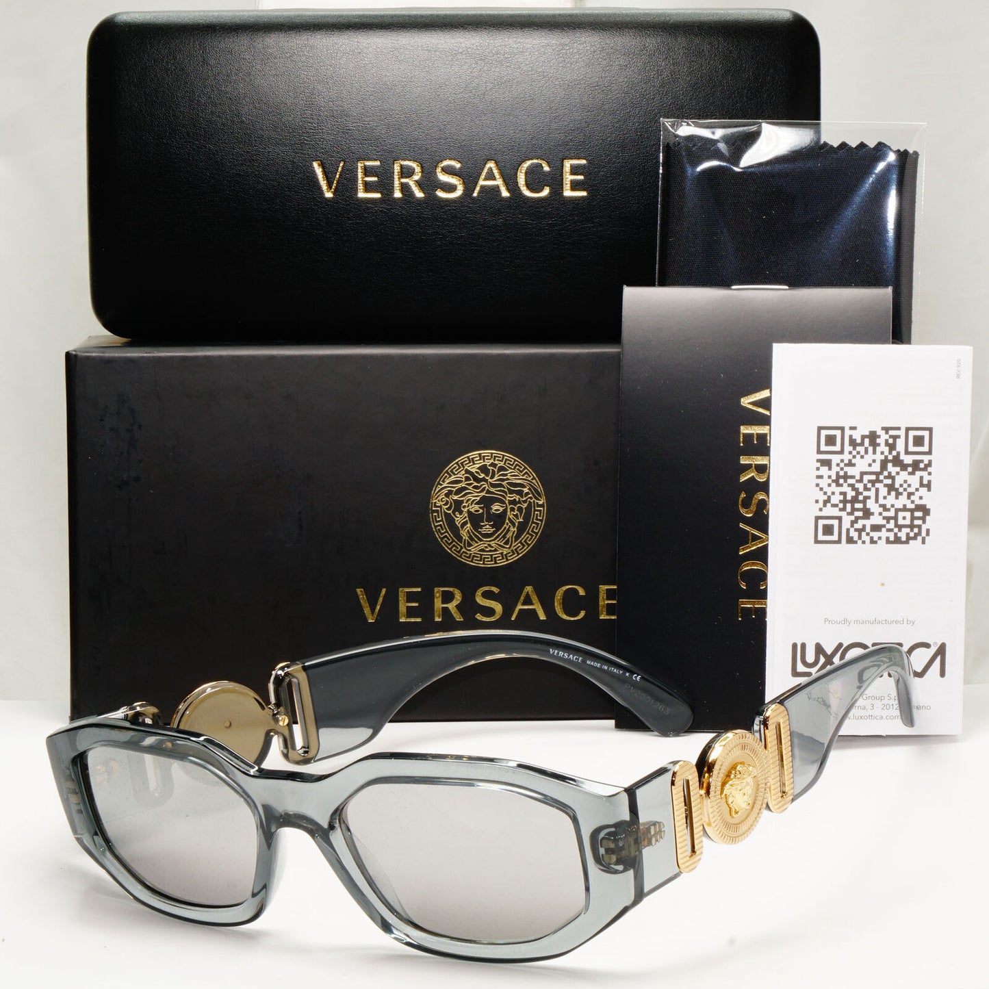 Versace Gold Medusa Sunglasses Grey Crystal Mirror Transparent Clear 4361 311/6G