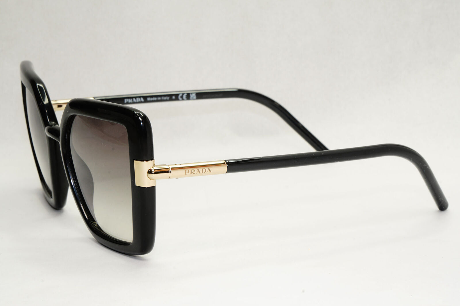 Prada Sunglasses Black Grey Gradient Gold Square Smoke PR09WS SPR 09W 1AB-0A7