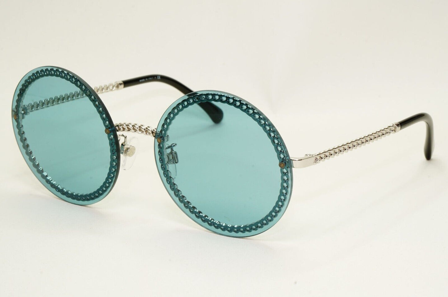 Chanel Sunglasses Chain Round Rimless Metal Silver Blue CH 4245 c.124/80