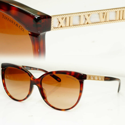 Tiffany & Co Gold Brown Sunglasses Roman Numbers Tortoise TF 4097 8002/3B 30069