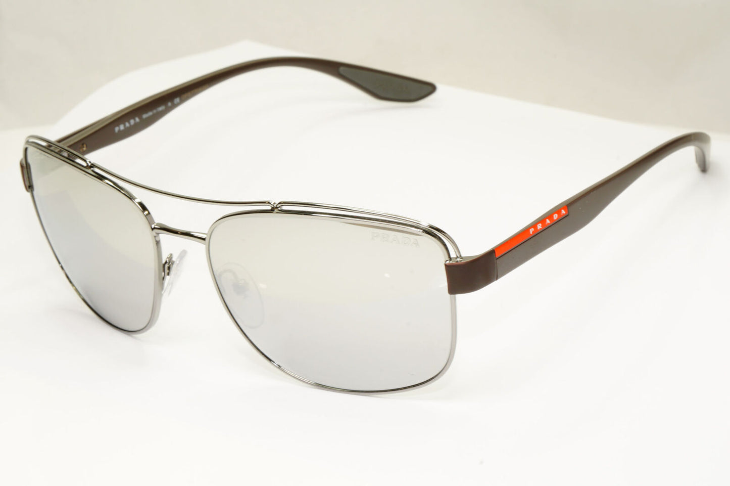 Prada Silver Mirror Sunglasses Mens Brown Sport Linea Rossa Red SPS 57V 5AV-09F