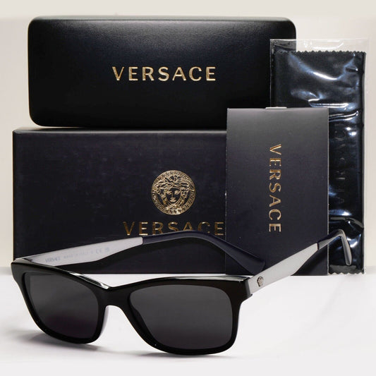 Versace Sunglasses Black Silver Blue Square Rectangle MOD VE 3245 5238 55mm