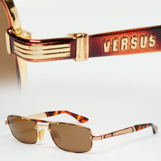 Versus Sunglasses 1996 by Gianni Versace Vintage Rectangle Brown MOD F06 COL 34M