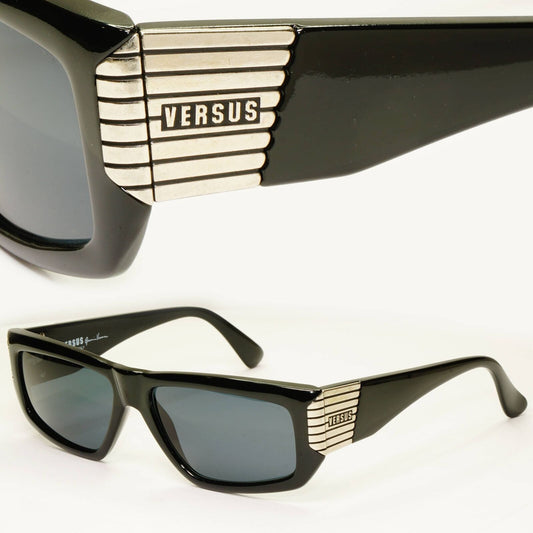 Versus 1995 Vintage Black Silver Sunglasses by Gianni Versace MOD EZ7 COL 852