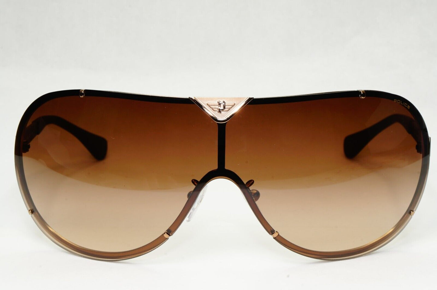 Authentic POLICE Mens Sunglasses Designer Brown Gold Shield Ski S8827 COL 08L7
