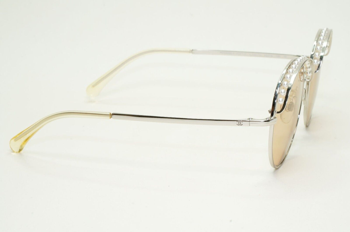 Chanel Sunglasses Pearl Silver Brown Amber Round Metal 4247-H c.124/73 52mm