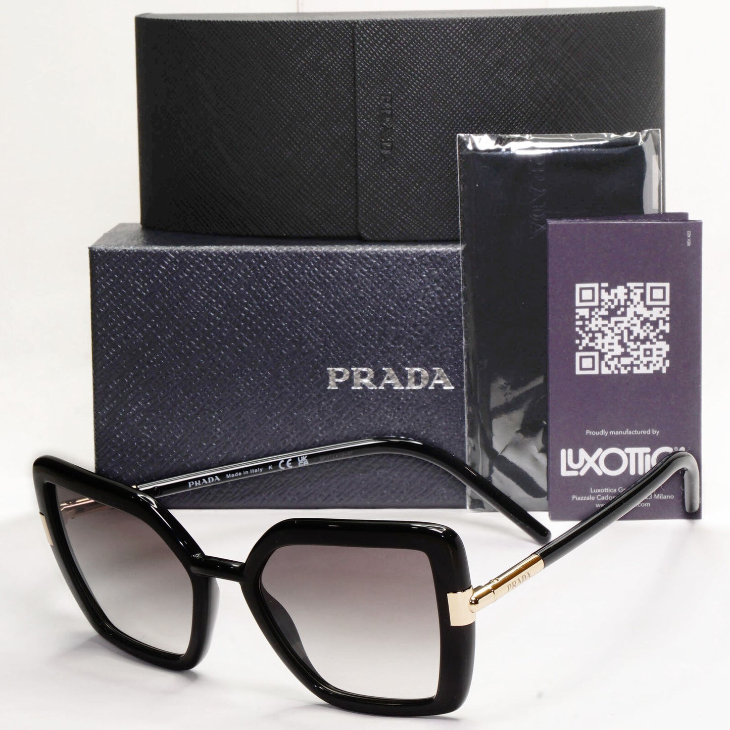 Prada Sunglasses Black Grey Gradient Gold Square Smoke PR09WS SPR 09W 1AB-0A7