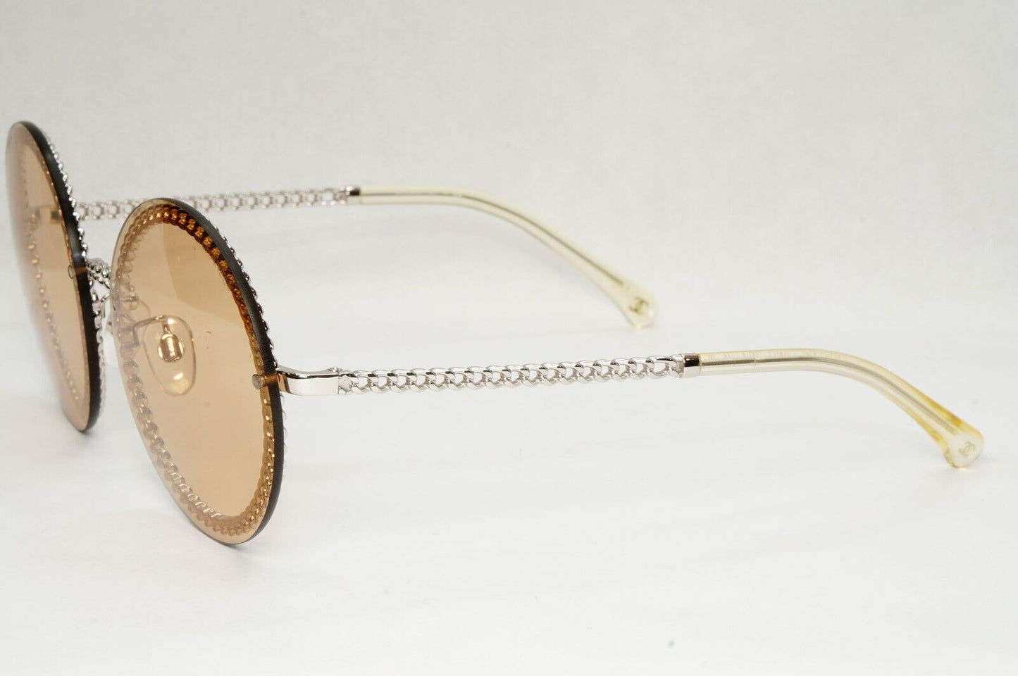 Chanel Sunglasses Chain Round Silver Brown Amber Pale Orange 4245 C124/73 041223