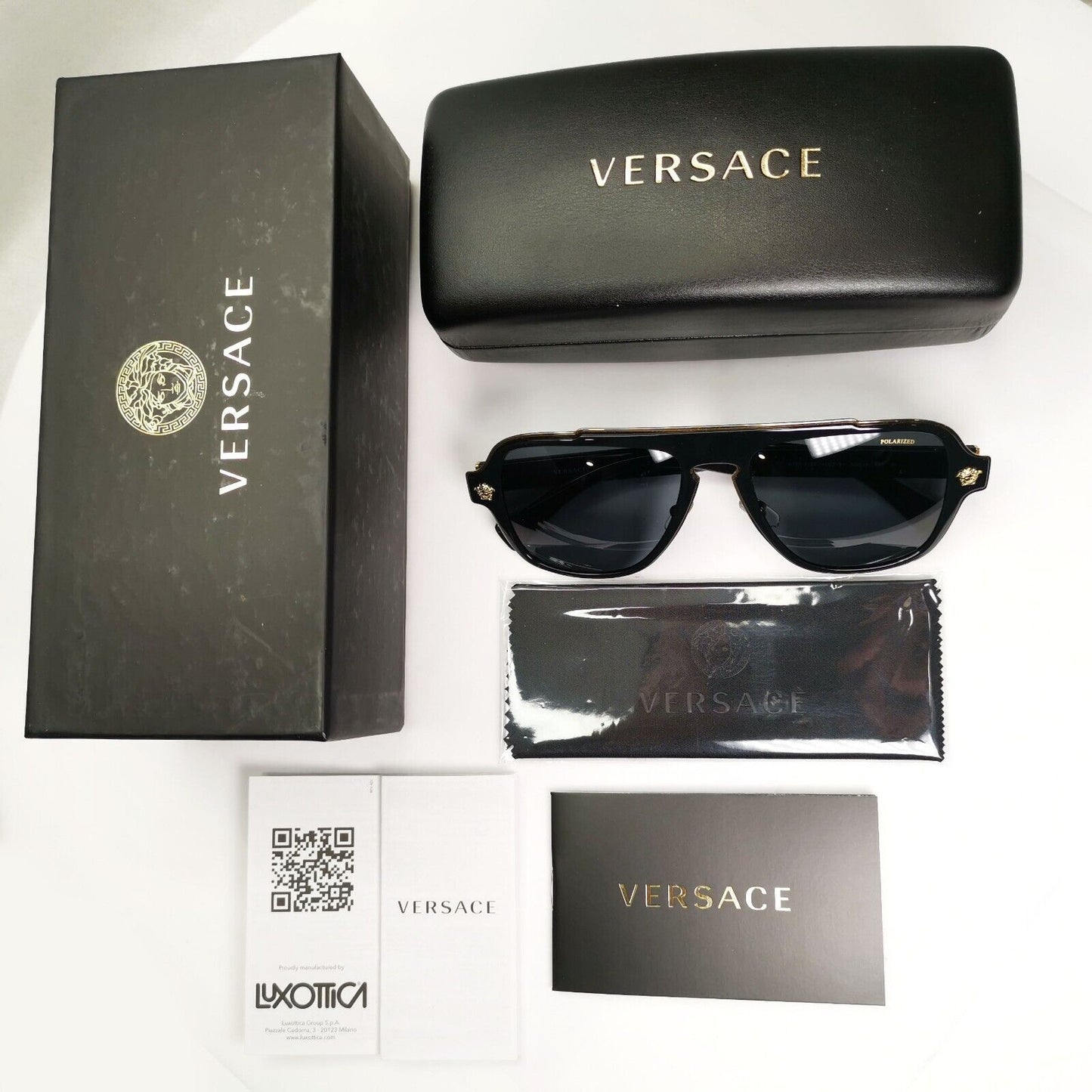 Versace Sunglasses Polarized Black Gold Square Navigator MOD VE 2199 1002/81