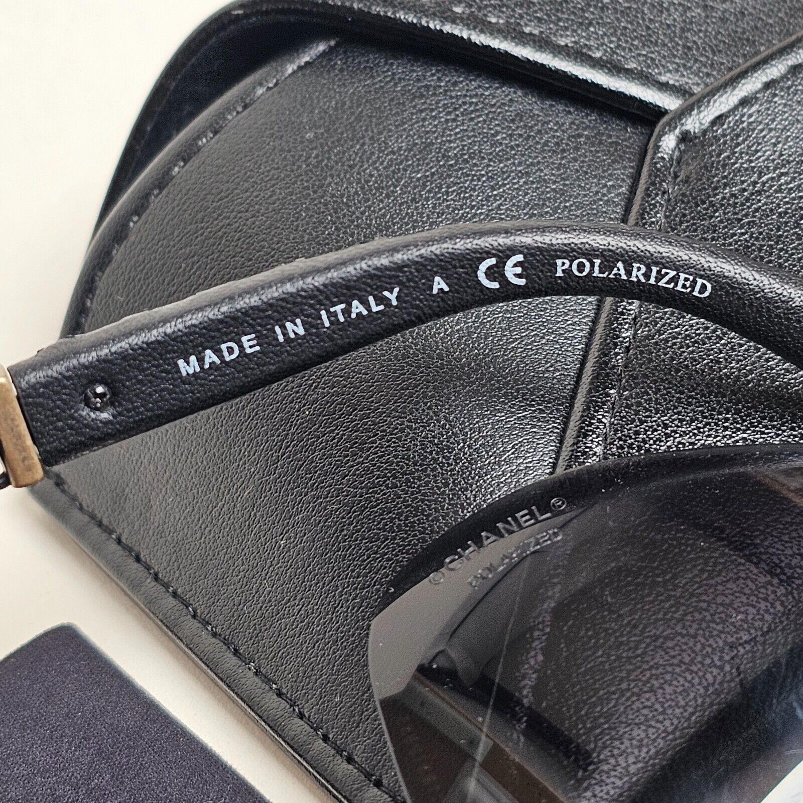 Chanel Sunglasses Grey Black Leather Square 5327-Q c.501/S8 59mm 241124