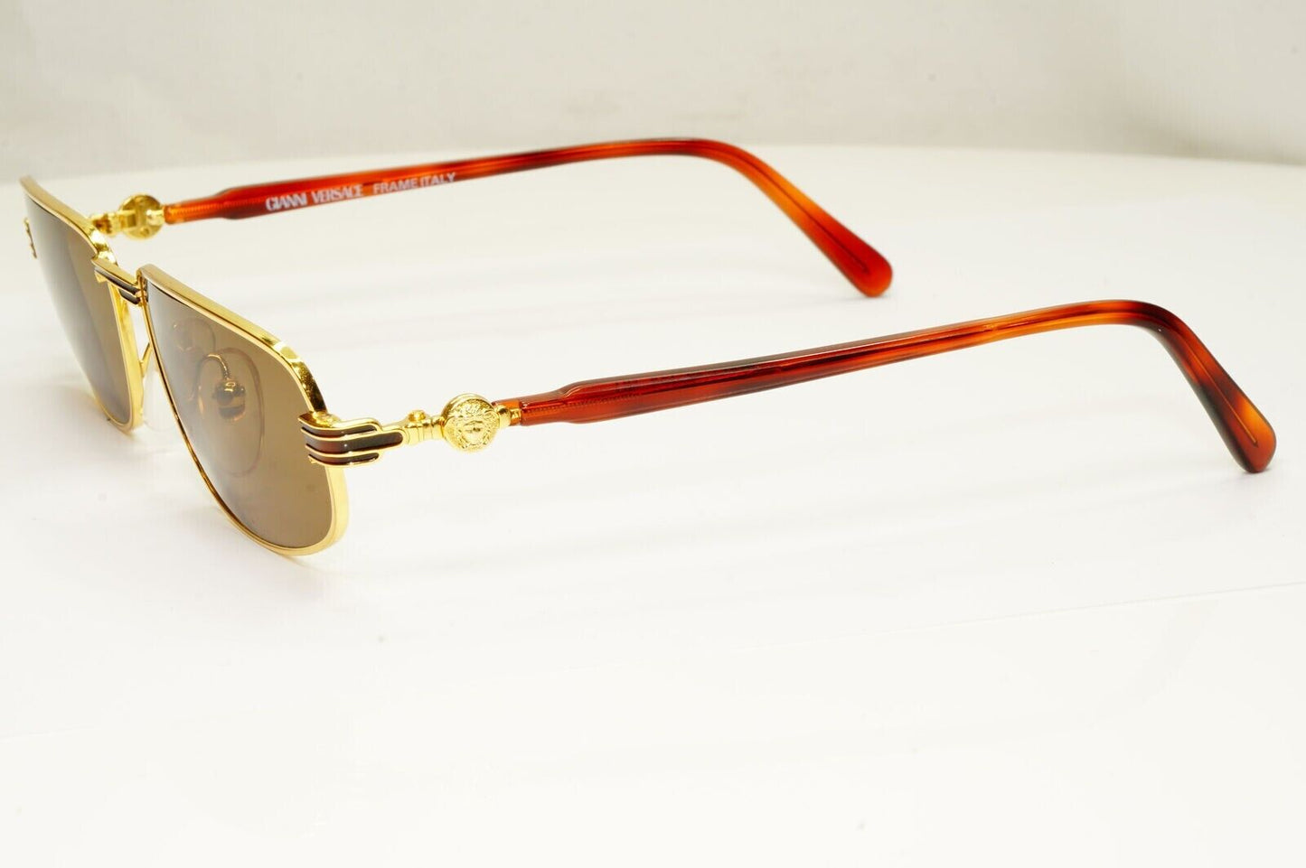 Gianni Versace 1995 Vintage Gold Medusa Brown Metal Sunglasses MOD G50 COL 56L