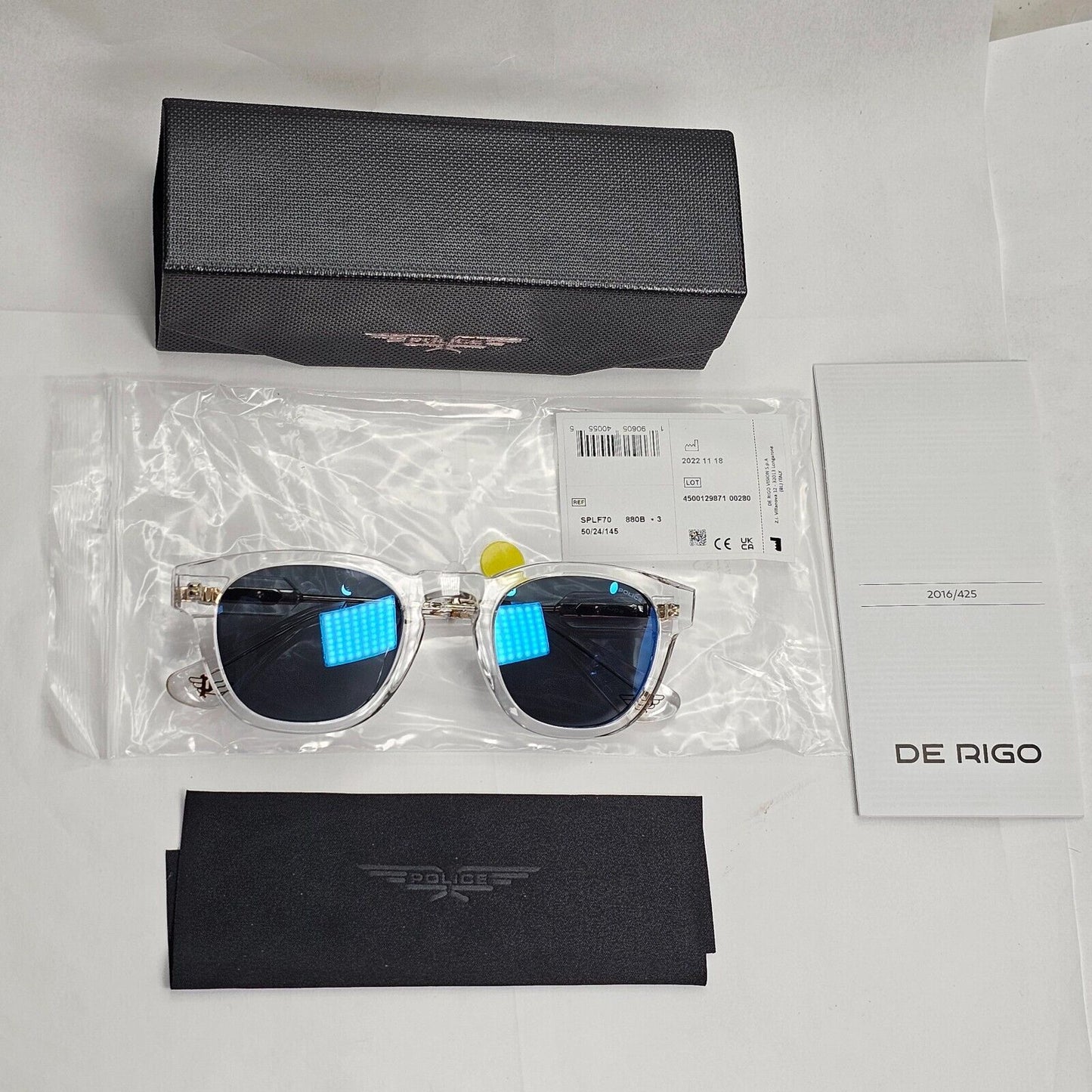 Police Sunglasses Transparent Blue Mirror Gold Thick SPL F70 Prince 1 COL 880D