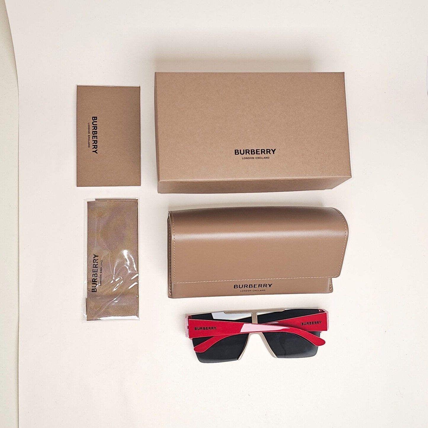 Burberry Sunglasses Red Black Beige Shield Visor Square Unisex BE 4291