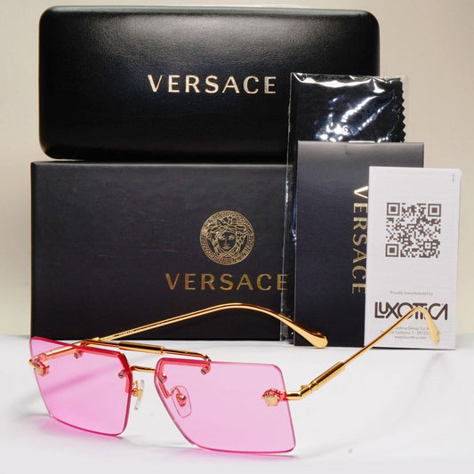 Versace Sunglasses Gold Rimless Medusa Fuchsia Pink Violet MOD VE 2245 1002/5