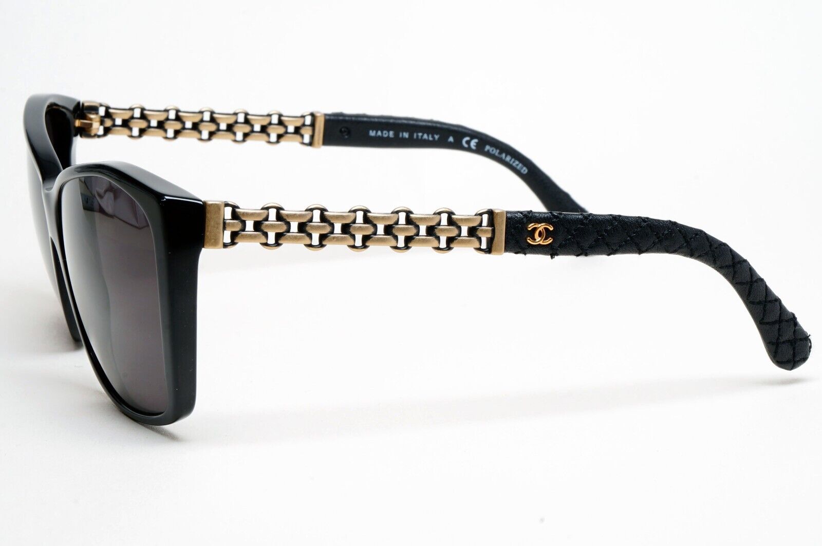 Chanel Sunglasses Grey Black Leather Square 5327-Q c.501/S8 59mm 241124