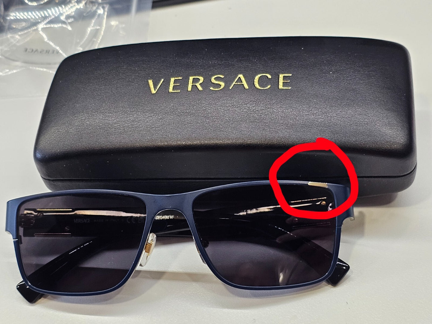 Versace Sunglasses Dark Blue Black Gold Square Metal Rectangle MOD VE 1274 55 [a