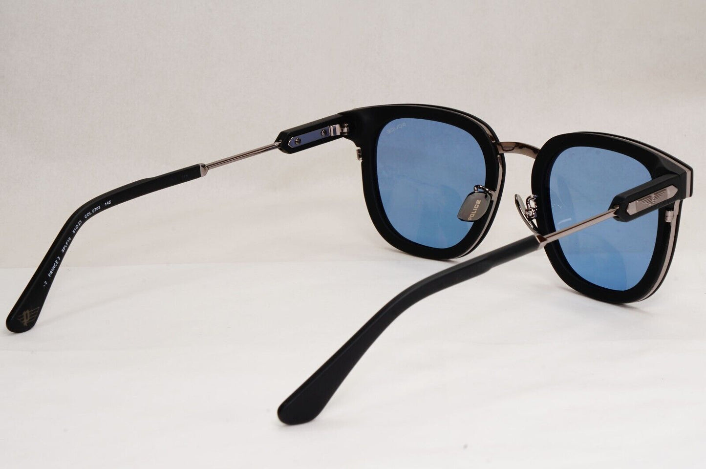 Police Sunglasses Black Blue Silver Thick Rims SPL F19 Prince 3 COL 0703 51mm