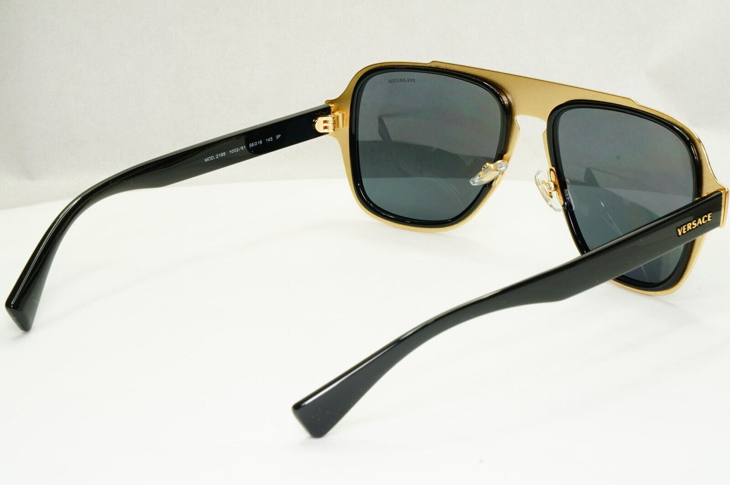 Versace Sunglasses Polarized Black Gold Square Navigator MOD VE 2199 1002/81