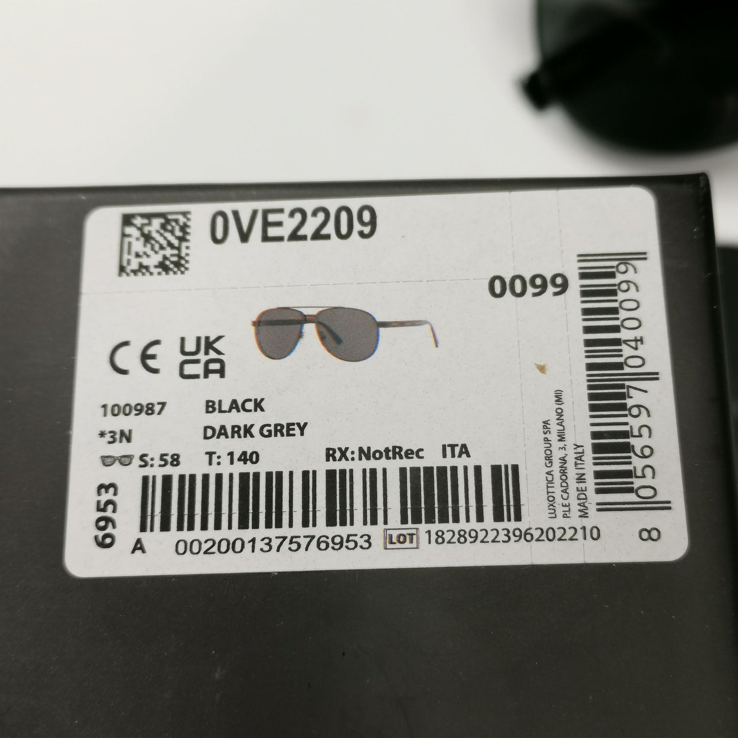 Versace Sunglasses Black Pilot Metal Fashion Designer MOD VE 2209 1009/87