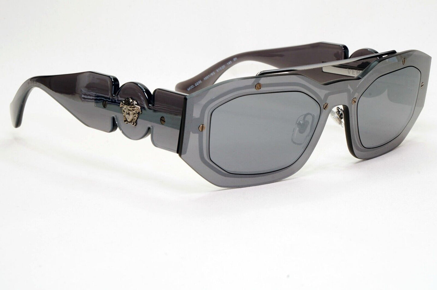 Versace Sunglasses Grey Transparent Mirror Gunmetal Medusa MOD VE 2235 1001/6G
