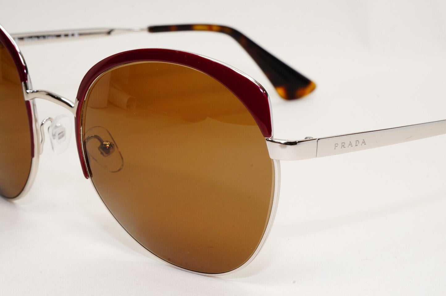 Prada Sunglasses Brown Silver Burgundy Metal SPR 54S UF6-4O0 59mm 160824