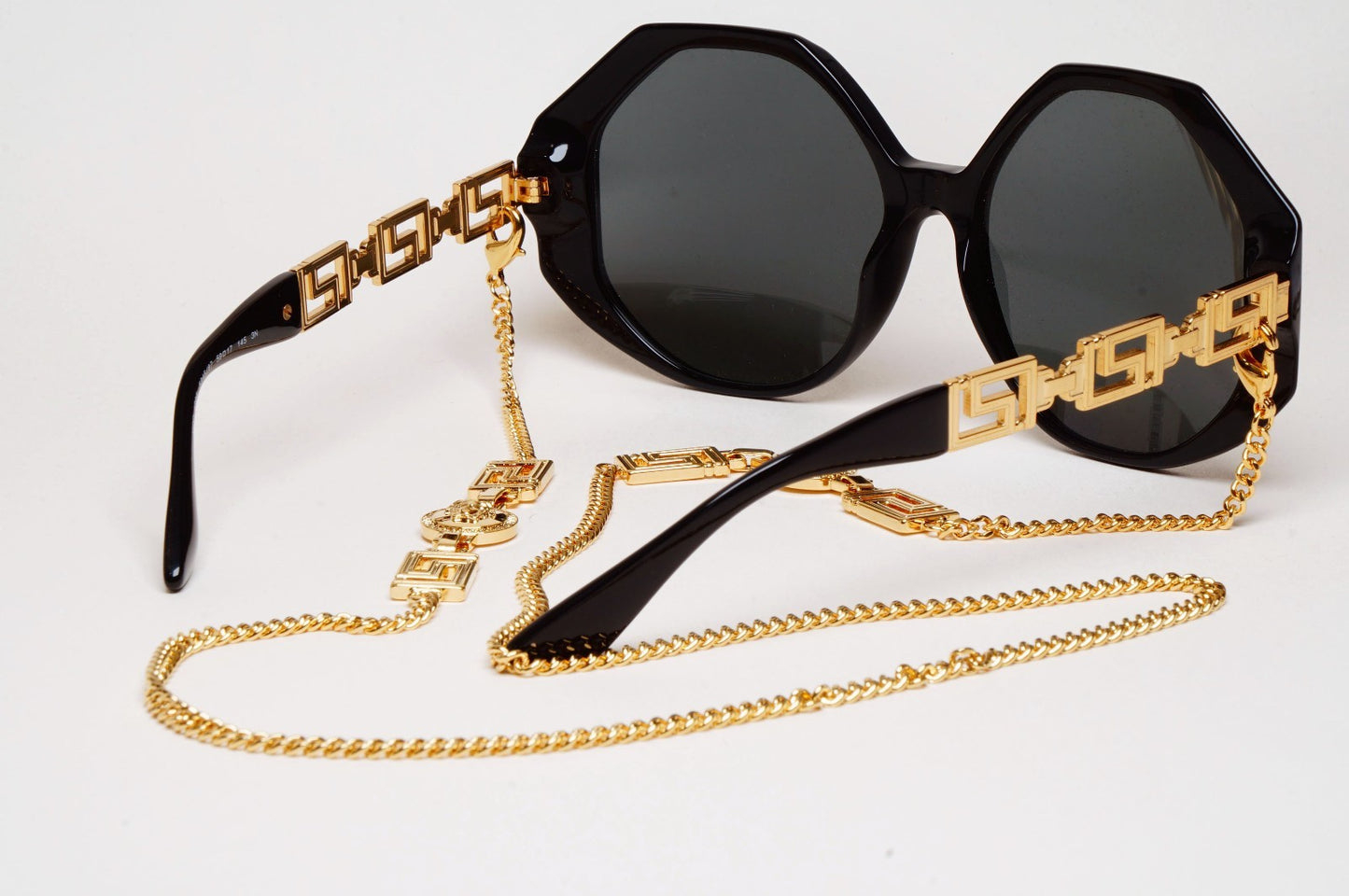 Versace Sunglasses Chain Gold Black Square Octagon Oversized MOD 4395 5345/87