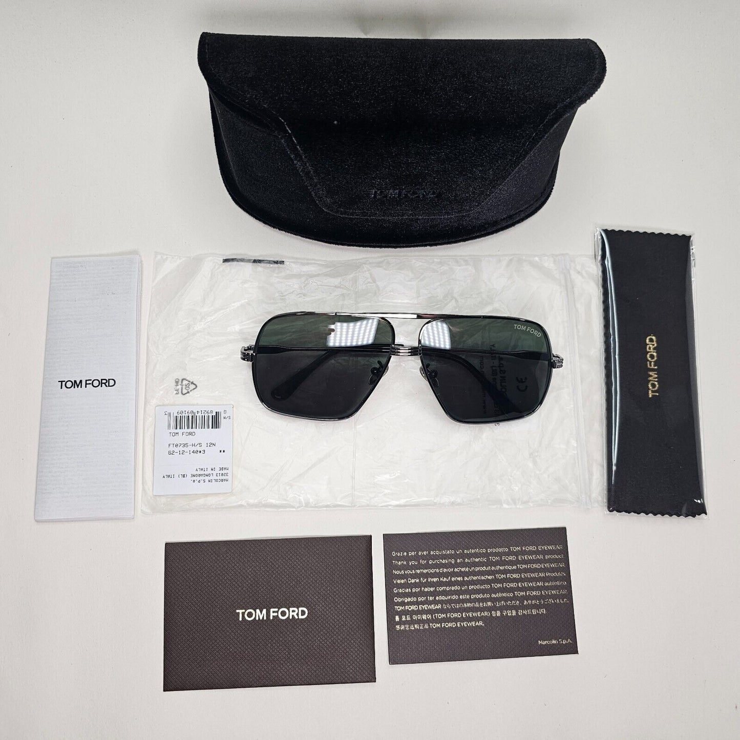 Tom Ford Sunglasses Frankie Gunmetal Grey Green Navigator FT0735-H TF 735-H 12N
